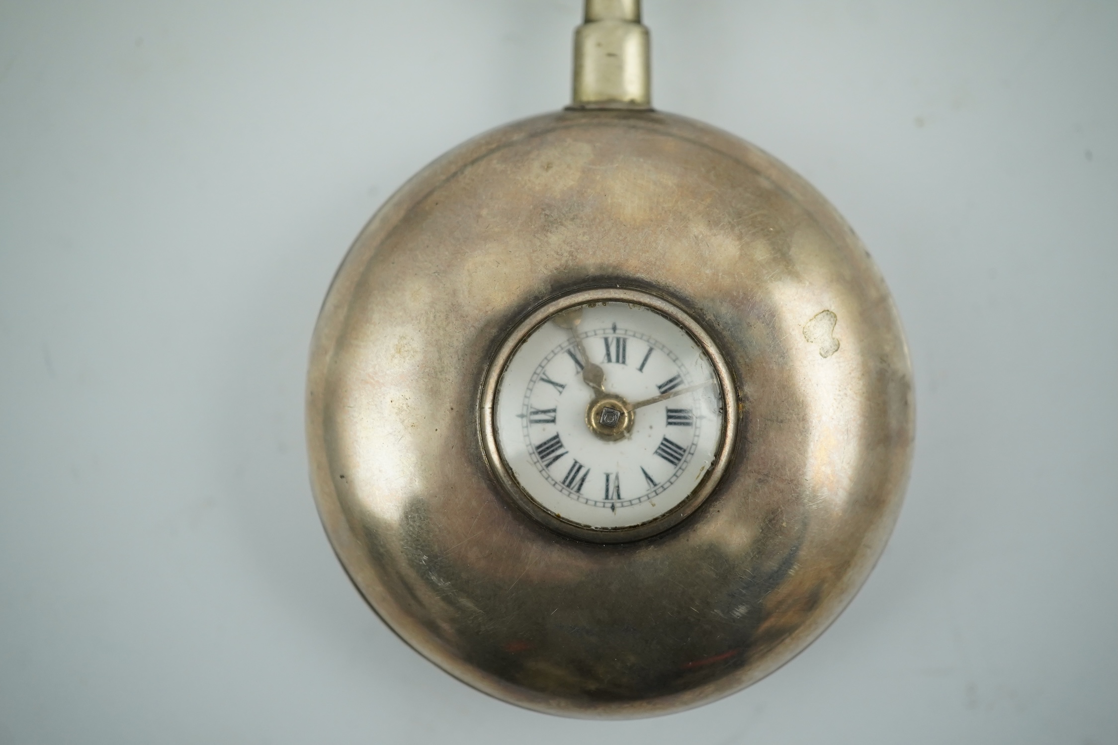 An unusual George III silver half hunter keywind pocket watch, by Recordon & Dupont, Cockspur St. Charing Cross, London, with Roman dial(a.f.), case diameter 48mm, case hallmarked for London, 1796. Condition - poor